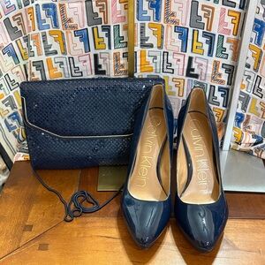 Calvin Klein Dark Blue Heels and Clutch Set